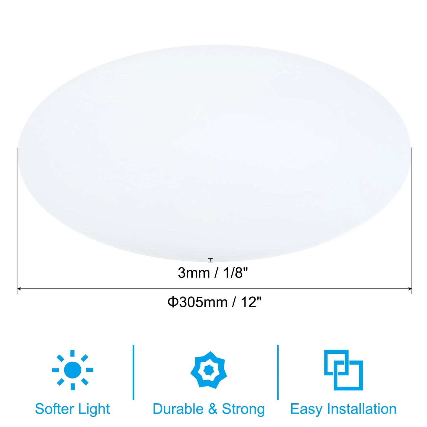 Lampshade Diffuser 190-406mm Dia. Round Frosted Milky White Acrylic Diffuser for Drum Lampshades Pendants Light DIY Light Shield