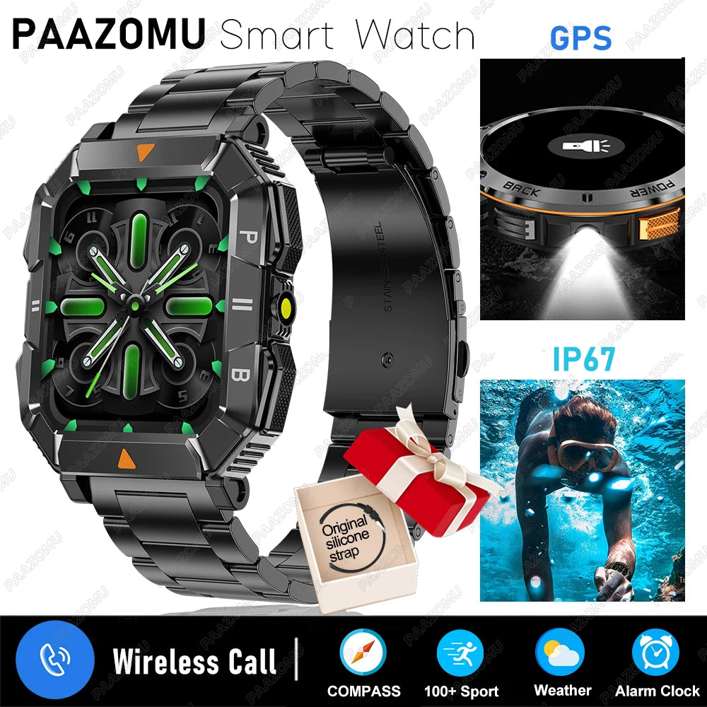 2026 New Smart Watch Men Compass Outdoor 3ATM Waterproof Sports Fitness Large Battery Bluetooth Call Smartwatch for Android iOS