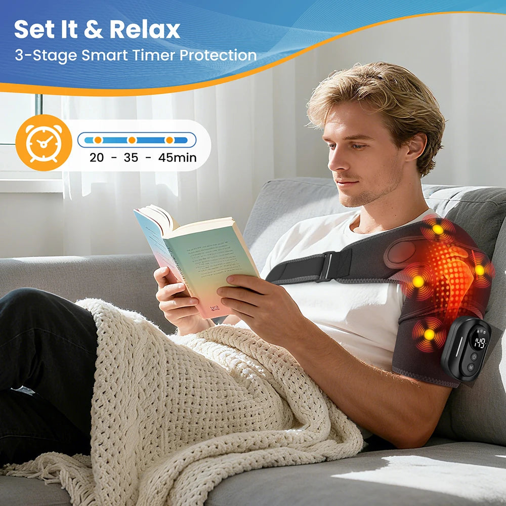 Electric Shoulder Masssager With Heat & Vibration Cordless Heating Pad With Remote Control Both Shoulder Muscle Relaxation Wrap