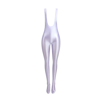 MJINM Glossy Silky Smooth High Stretch Bodybuilding Yoga Sports Tight Leggings Strap Jumpsuit Bodysuit Catsuit Overalls Playsuit