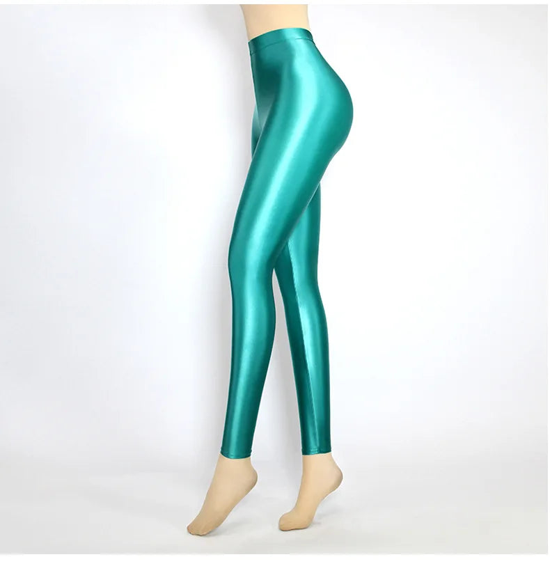 Plus Size Glossiness Pants Women Sexy Glossy Shiny Leggings High Waist Sport Fitness Yoga Pants Tights Leggings High Elastic