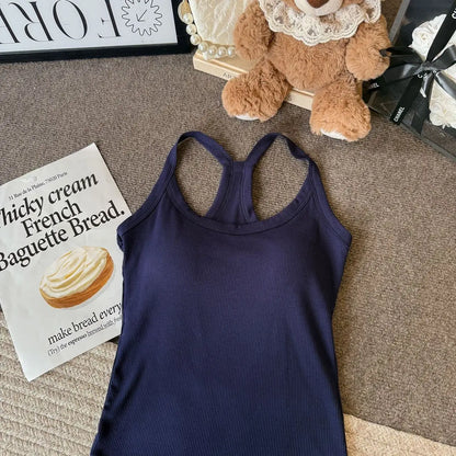 Dopamine  Sporty Fitness Women's Tank Top with Chest Pad Outdoor Style round Neck Backless Vest Casual Daily Wear