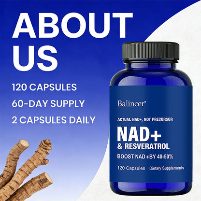 Resveratrol NAD+ Supplement - Support Cellular Health, Stamina & Healthy Aging, Supports DNA Repair and Healthy Metabolism