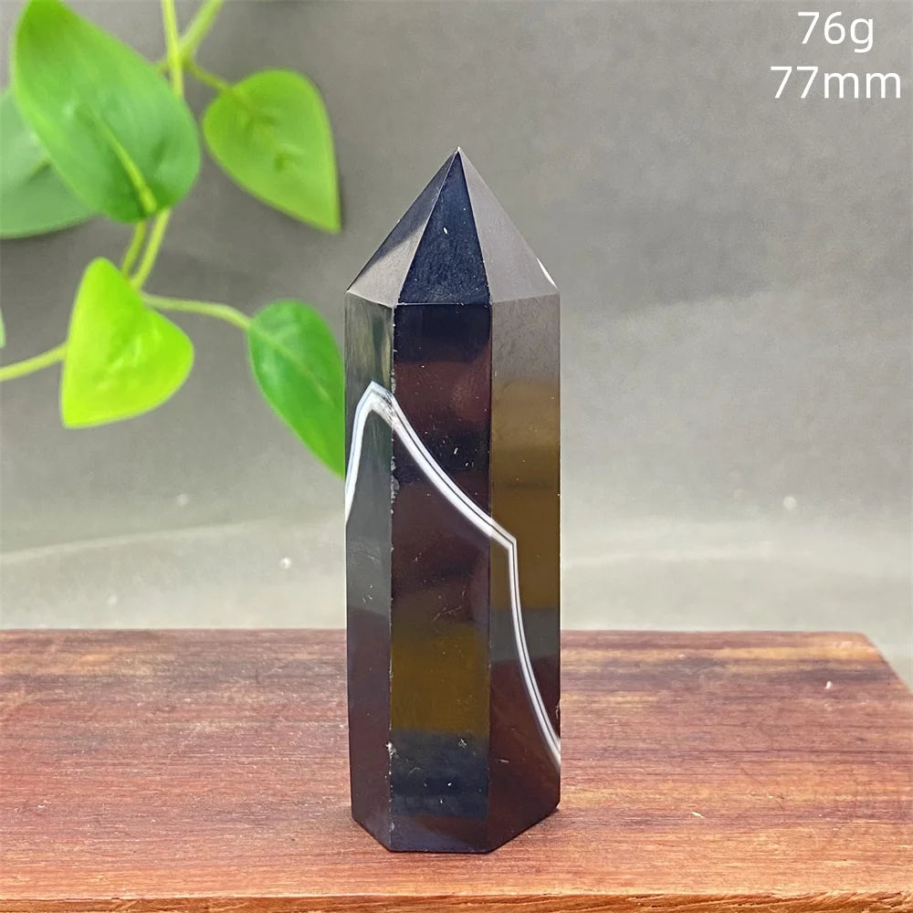 Black Agate Crystal Tower Natural Gem Obelisk Exquisite Home Decoration Ornament Rare Material for Relaxation And Energy