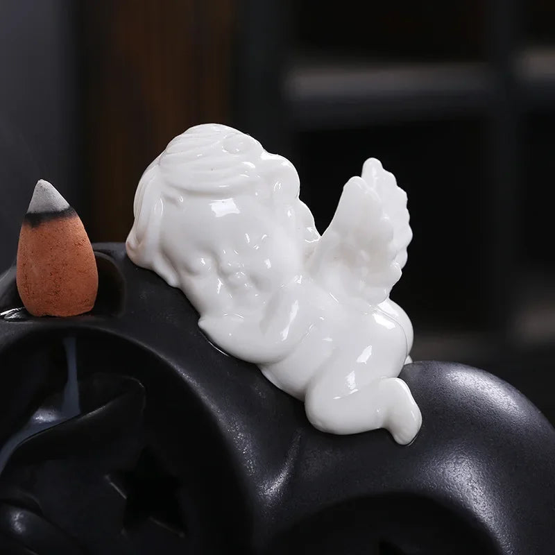 Y Beautiful Angel Backflow Incense Burner with LED RGB Light Smoke Waterfall Incense Base Living Room Home Decor Christmas Gift