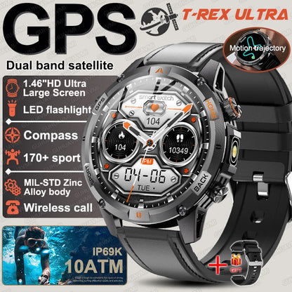 New T-Rex3 Ultra Dual band GPS Tracker Smart Watch Compass 10ATM Waterproof Sports fitness BT call Outdoors Military Smartwatch