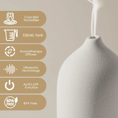 Ceramic Diffuser 100ml Essential Oil Diffusers  Aromatherapy Ultrasonic Humidifier Timer 7 LED Colors  Lights For Home Office