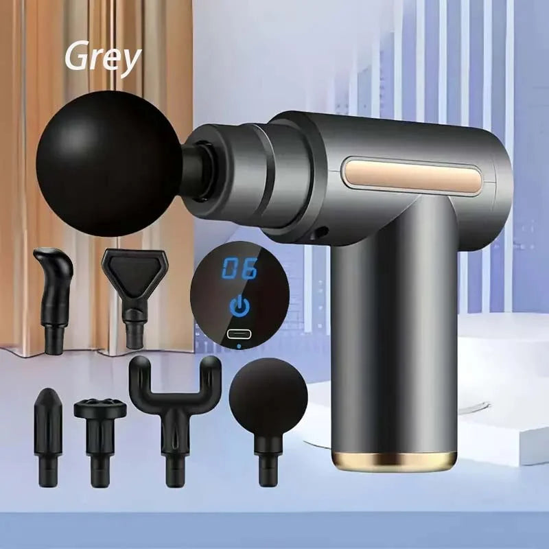 Fitness Hammer Compact Deep Tissue Massager -USB Rechargeable Fascia Gun Muscle Massage Device Featuring 4 Interchangeable Heads