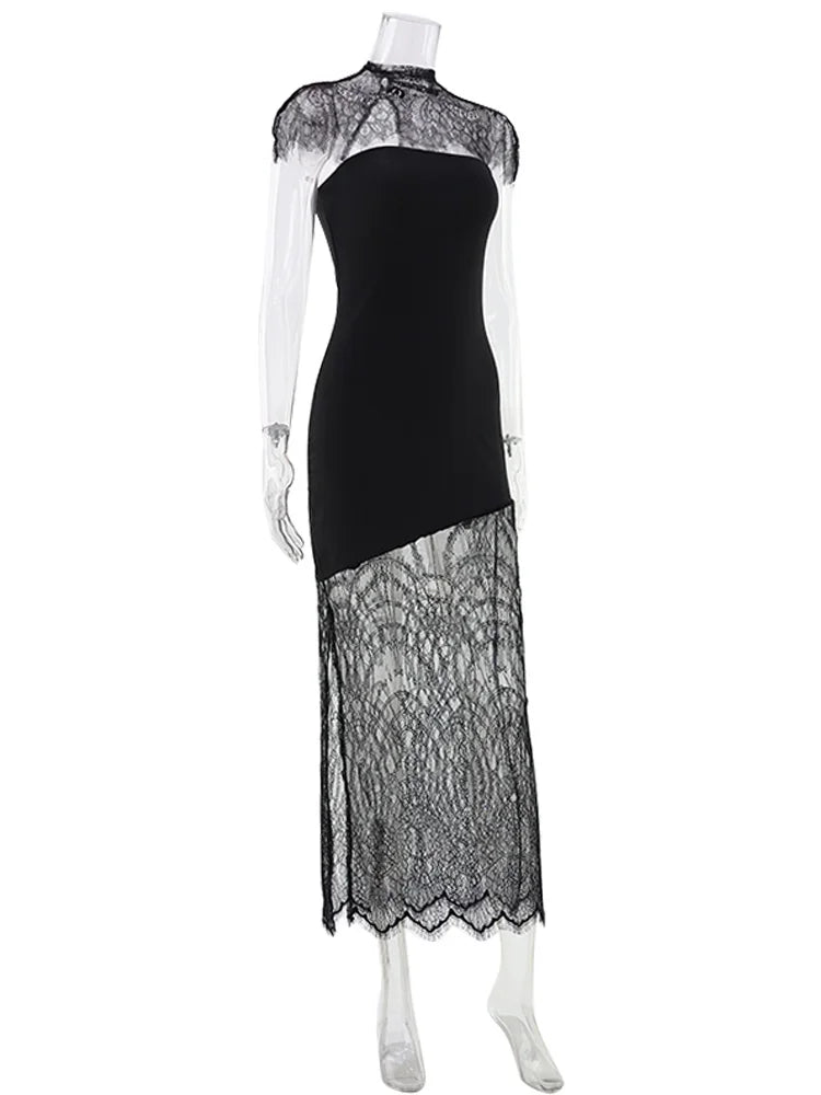 CNYISHE Halter Lace Patchwork Sleeveless Backless Party Sexy Club Outfits Women Dresses Sheath Fashion Fitness Female Bodycon