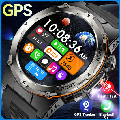 2024 New Military Smartwatch IP68 Waterproof outdoor Sports Fitness tracker health monitor BT call 365nm UV+ infrared