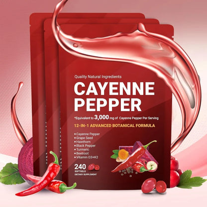 Cayenne Pepper Softgels with Grape Seed Beetroot Turmeric Vitamins D3 K2 E Herbal Supplement