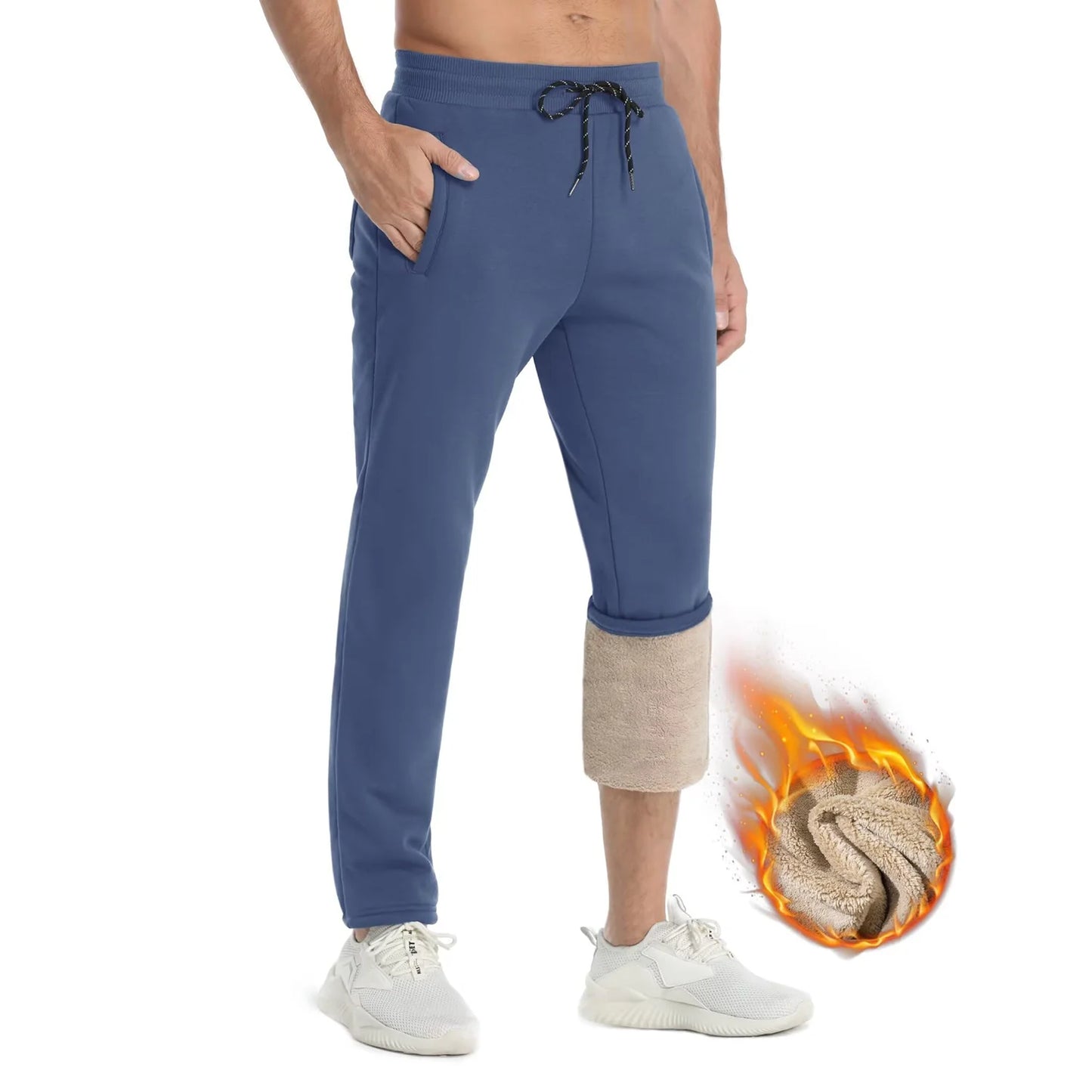 TACVASEN Winter Fleece Pants Mens Thicken Warm Thermal Trousers Drawstring Elastic Waist Jogging Pants Fitness Running Jogger