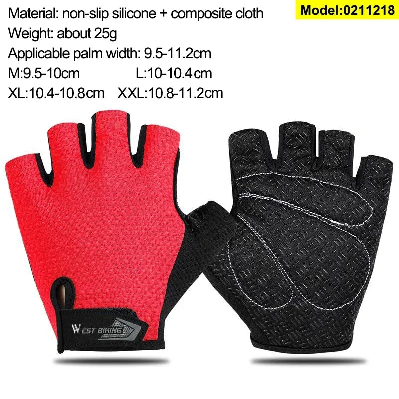 WEST BIKING Mountain Road Bike Gloves Half Finger Summer Cycling Equipment Anti-slip Shock SBR Bicycle Fitness Fingerless Mitten