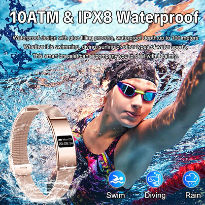 New Fashion Women Smart Bracelet IPX8 Waterproof Heart Rate Sleep Monitor Health Sports Fitness Tracker Call Reminder Smartwatch