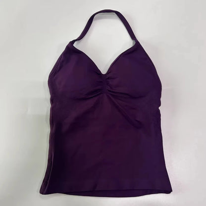 2Pcs Gym Set Women Backless Tank Tops High Waist Scrunch Seamless Shorts Gym Suit Fitness Clothes Activewear Workout Set