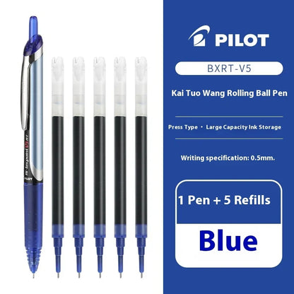 Japanese Pilot Gel Pen, BXRT-V5 0.5mm Metal Needle Tip Black Red Blue Ink,Premium Smooth&Precise for Signing,Exams,Journaling