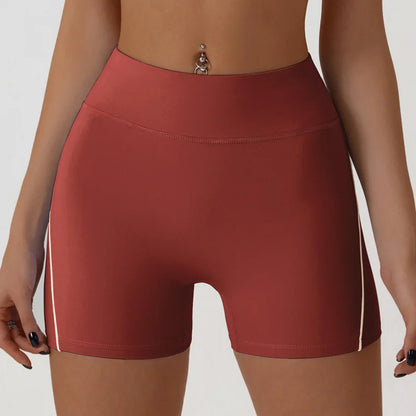 Nude High-elasticity Yoga Suit Contrasting Color Bra Halter Top Hip-lifting Fitness Line Shorts Pilates Sports Set