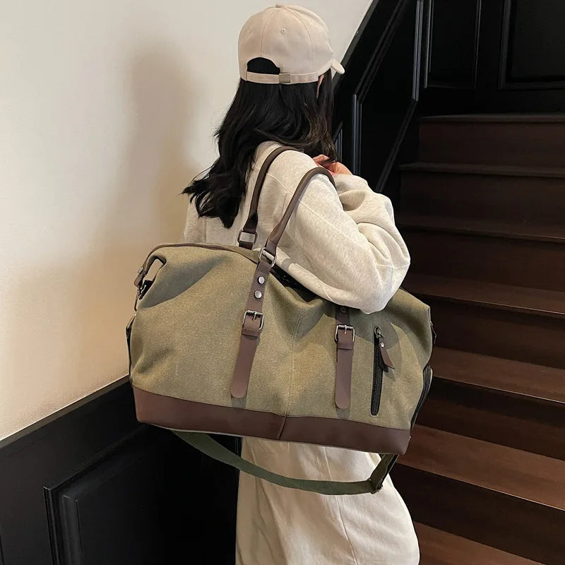 Canvas Travel Duffel Shoulder Crossbody Bag Shoes Compartment Gym Fitness Outdoor Short Distance Bag Luggage Weekend Handbag
