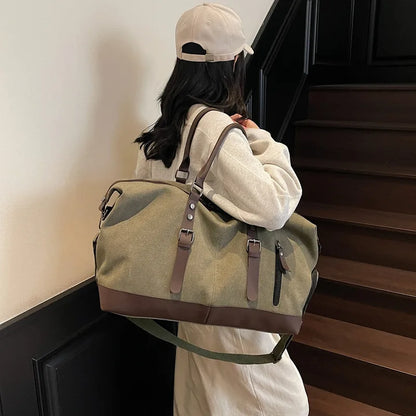 Canvas Travel Duffel Shoulder Crossbody Bag Shoes Compartment Gym Fitness Outdoor Short Distance Bag Luggage Weekend Handbag
