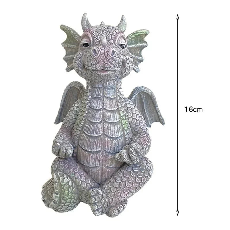 Garden Statue Dragon Meditation Statue Led Lighting Resin Ornament Dinosaur Shape Sculpture Outdoor Yard Decoration Home Decor