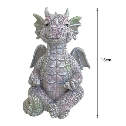 Garden Statue Dragon Meditation Statue Led Lighting Resin Ornament Dinosaur Shape Sculpture Outdoor Yard Decoration Home Decor