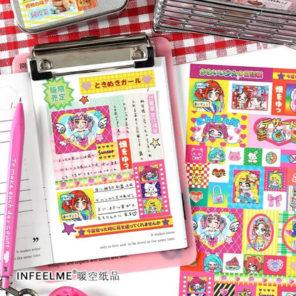 Korean Japanese Cartoon Journaling Sticker Sweet Cake Puppy Scrapbook Sticker DIY Decor Retro Anime Stationery Sticker Kids Gift