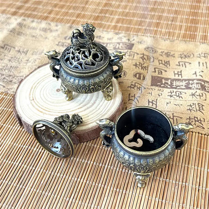 Chinese Style Auspicious Cloud Incense Burner Double Dragon Carved Censer Home Incense Holder Decoration