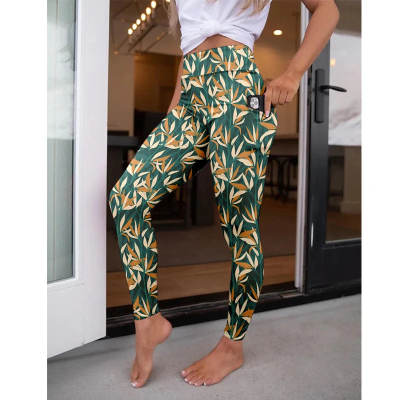 LETSFIND High Waist Women's Fitness Leggings 3D Digital Print Sexy Pockert Elastic Pants Fashionable Gym Trousers