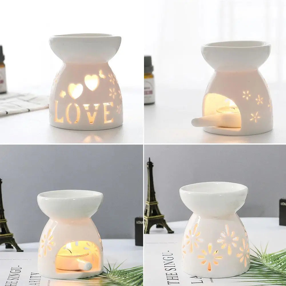 White Ceramic Incense Burner Candle Essential Oil Aromatherapy Diffuser Hollow Heating Stove Middle East Home Decor Ornament