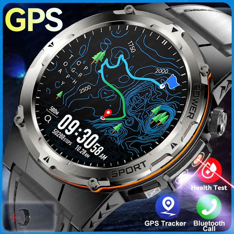 2024 New Military Smartwatch IP68 Waterproof outdoor Sports Fitness tracker health monitor BT call 365nm UV+ infrared