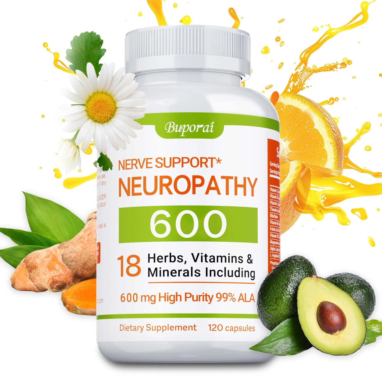 Neuropathy Support Supplement 600mg - Antioxidant, Reduces Stress, Promotes Nerve Health, Cellular Energy, Metabolism,Non-GMO