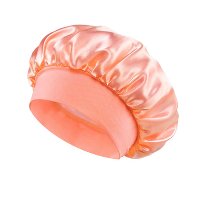 1/2/5PCS Women's Satin Solid Wide-brimmed Sleeping Hat Unisex Head Wrap Elastic Band Cap Hair Care Bonnet Night Hat Bonnet Nuit
