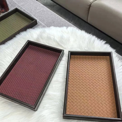 Elegant Woven Faux Leather Tray for Cosmetics, Perfume & Aromatherapy Storage Tray - Key Holder & Decorative Storage Plate