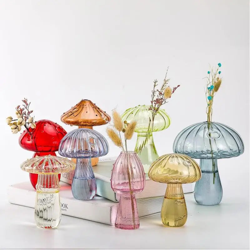 New Mushroom Glass Vase Creative Plant Hydroponic Vase Home Transparent Aromatherapy Bottle Small Vase Table Flower Decorations