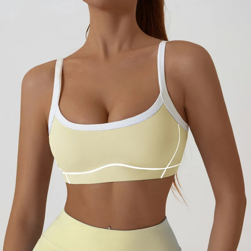 Nude High-elasticity Yoga Suit Contrasting Color Bra Halter Top Hip-lifting Fitness Line Shorts Pilates Sports Set