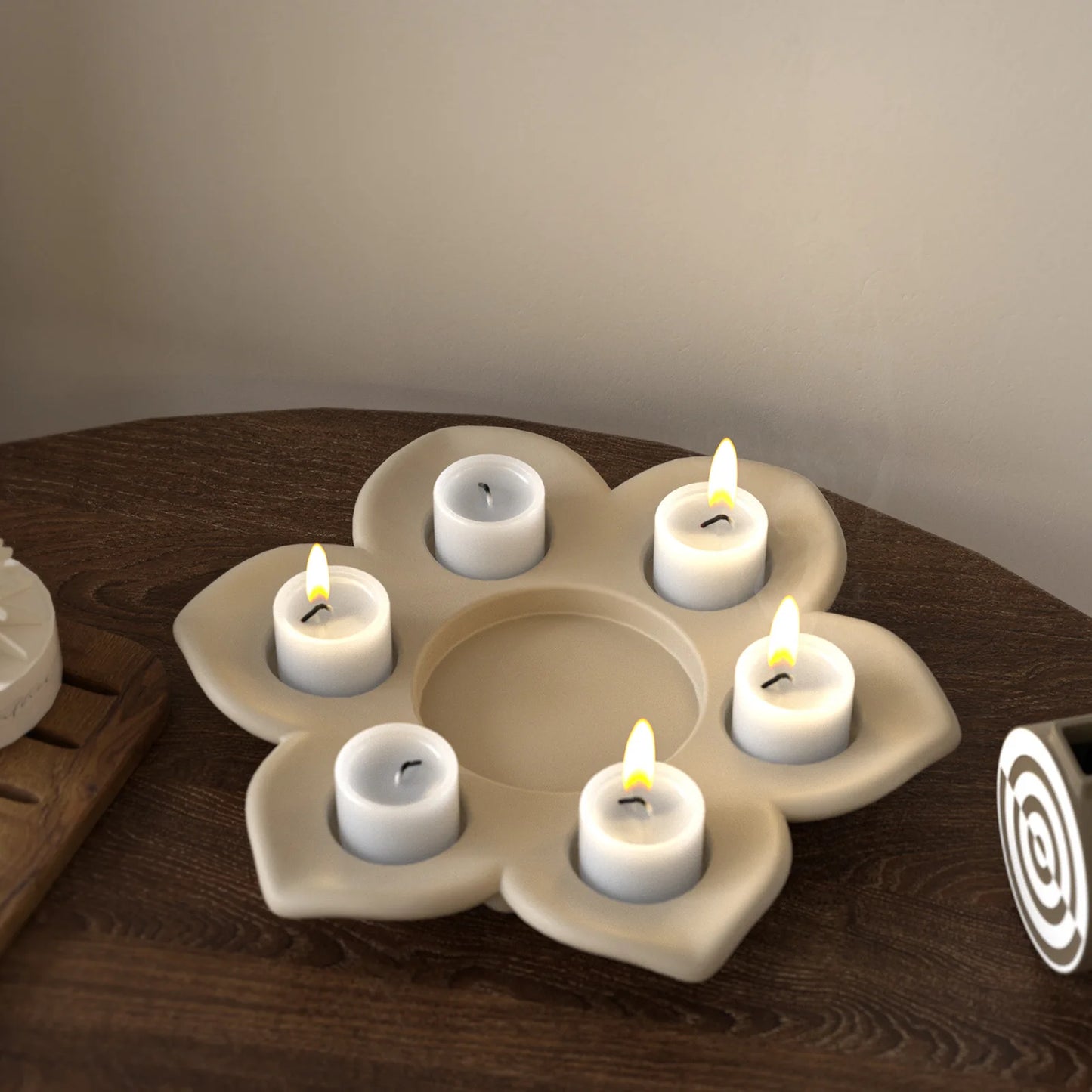 Lotus Flower Candlestick Ornament Silicone Mold Aromatherapy Plaster Resin Diy Simple Candle Base Organizer Tray Making Moulds