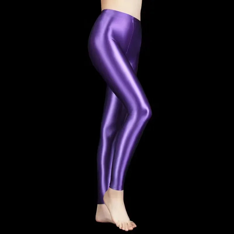 2020 Sexy Satin Glossy Leggings Trousers Glitter Stockings Shiny Japanese Ankle-Length Pants High Waist Tights Women Yoga Pants