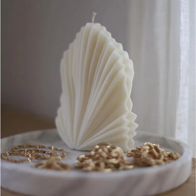 Large Geometric 3D Folding Fan Silicone Candle Mold Striped Origami Scallop Drip Glue Aromatherapy Soap Plaster Ice Cube Mould