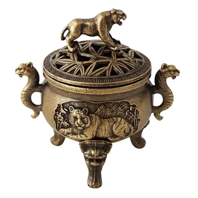 Tiger Incense Burner Metal Small Incense With Handle Yoga Burner Ornaments Meditation Home Decoration Ancient Style