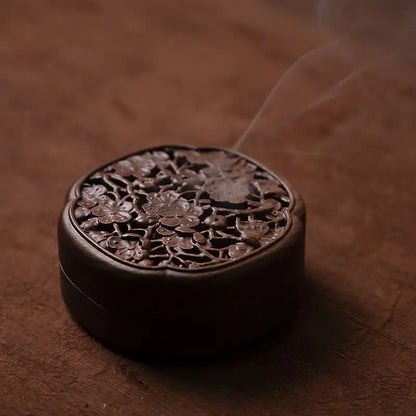 Black walnut hollow incense burner with lid, large solid wood home interior aromatherapy tea ceremony decoration