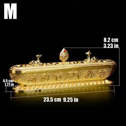 Sanskrit Incense Stick Burner Alloy Buddhist Tibetan Indoor Golden Meditation Engraving Temples Smoke Supply Furnace Ornaments