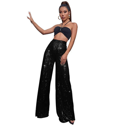 Vintage Bling Bling Sequined Pants Sexy Women High Waist Elegant Night Club Shiny Sequins Trousers
