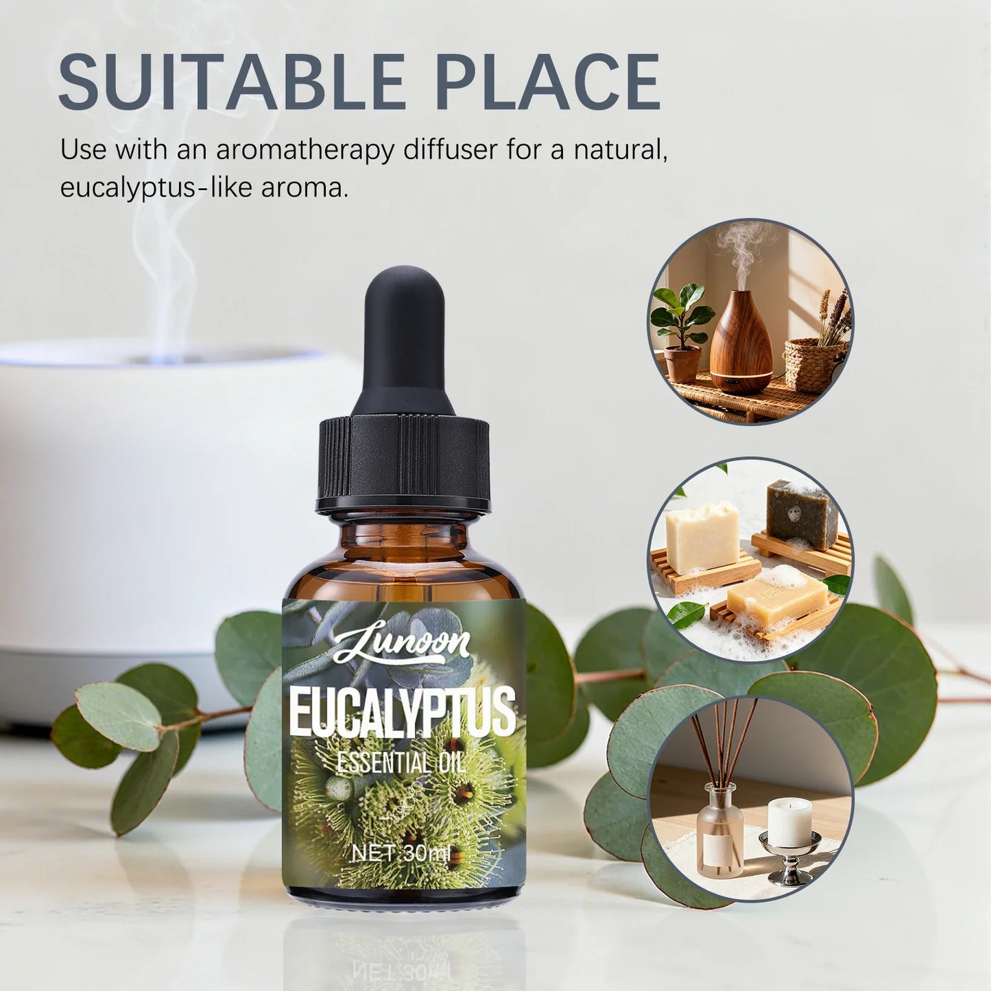 30ml Natural Eucalyptus Essential Oil for Aromatherapy Diffuser, Relieves Stress & Improves Sleep, for Home, Office, Yoga Room