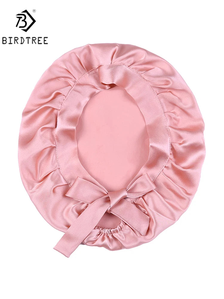 BirdTree 100% Real Silk Sleep Cap for Women, Hair Care Natural 19 Momme Silk Postpartum Hat, Night Bonnet with Tie T32101X