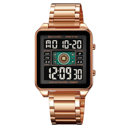 SKMEI 2136 lighting Stylish Mens Digital Watch Stainless Steel Countdown Stopwatch Wristwatch Fashion Electronic Movement Clock