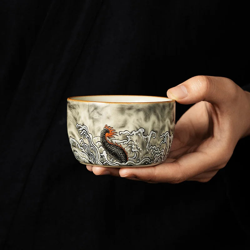 150ML Ru Kiln Dragon Master Cup Household Tea Cup Handmade Tea Bowl Smelling Cup Teaset Supplies Ornaments