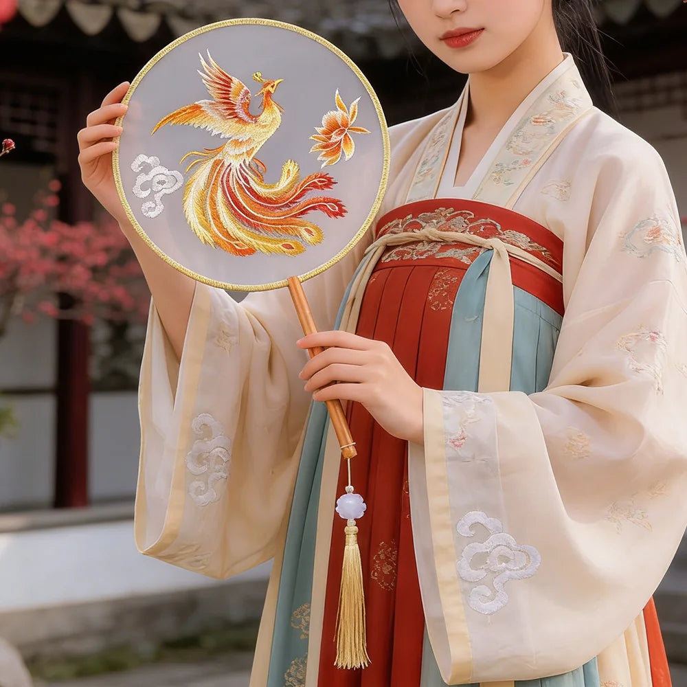 Traditional Chinese Dragon Embroidery Fan Exquisite Double-Sided Hand Fan with Tassel Ethnic Style Summer Cooling Accessories