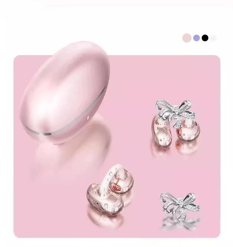 Vivo Wireless Bluetooth Open Ear Headphones Clip-on Earbuds with Detachable Crystal Bowknot Earrings For Sports Fitness Workouts