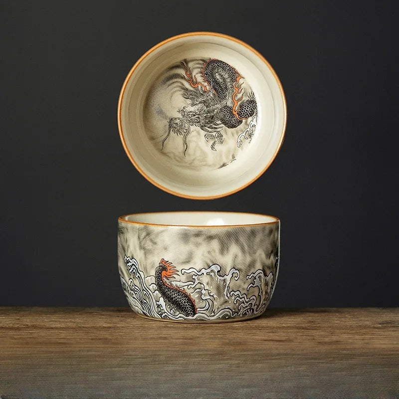 150ML Ru Kiln Dragon Master Cup Household Tea Cup Handmade Tea Bowl Smelling Cup Teaset Supplies Ornaments