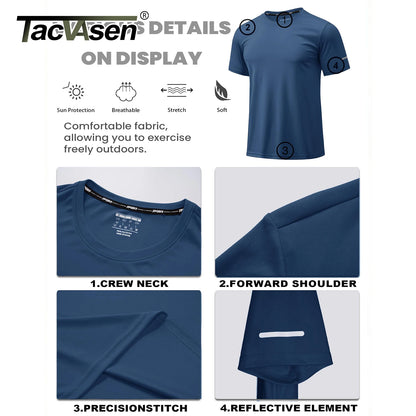 TACVASEN Wokrout Shirts Dry Fit Mens UPF 50+ Sun Protection T-Shirt Reflective Moisture Wicking Gym Shirts Casual Running Tops